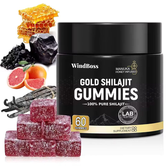 Gold Shilajit Gummies – Energía y Vitalidad Natural en Forma Deliciosa 60 Gomitas | 100% Shilajit Puro | Miel de Manuka Infundida